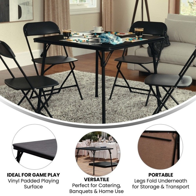 Foldable Vinyl Card Table, Industrial, Modern & Contemporary - Black, New gallery