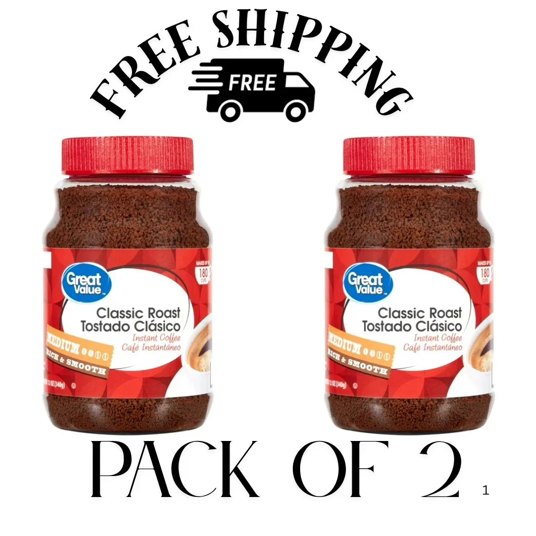 (PACK OF 2) Great Value Classic Medium Roast Instant Coffee, 12 oz gallery