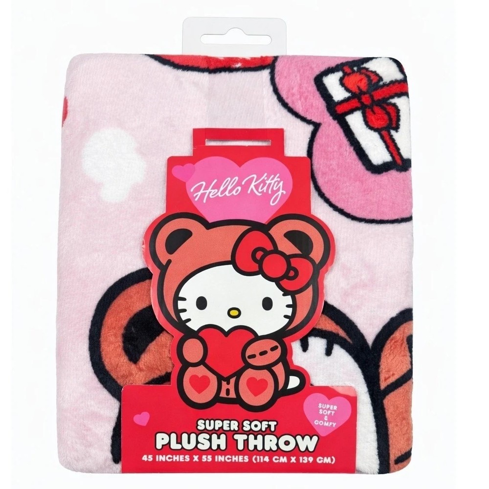 Hello Kitty Valentine Plush Throw Blanket Pink Hearts Love 45x55 inch Soft New