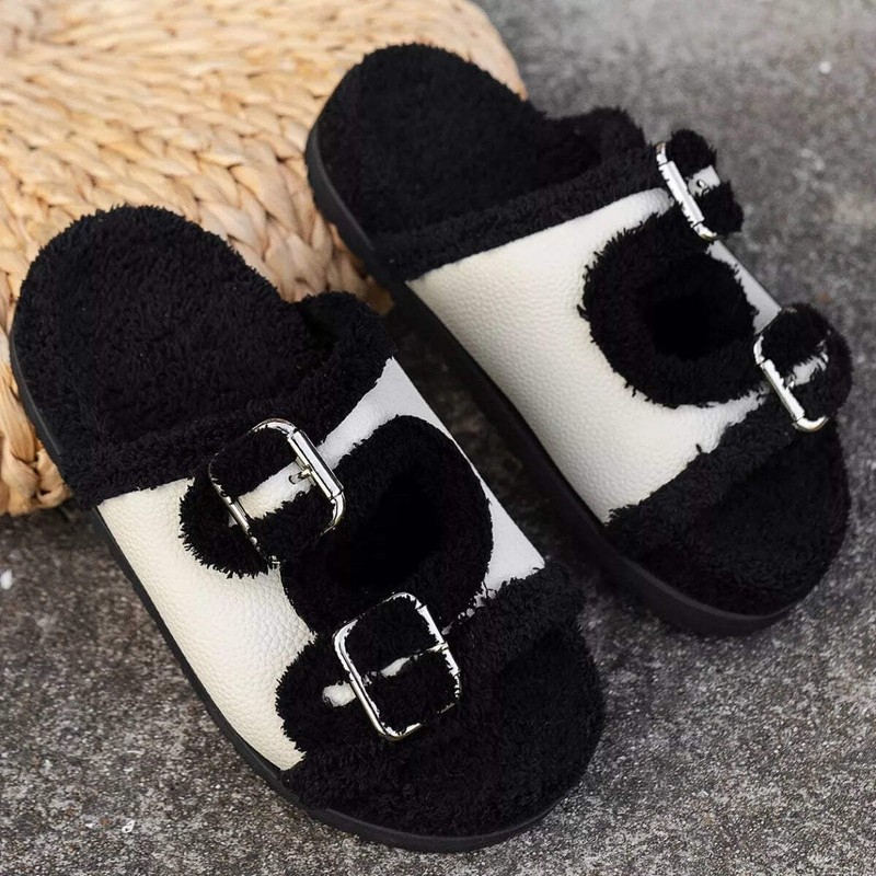 Double Buckle Plush Lined Platform Slippers gallery