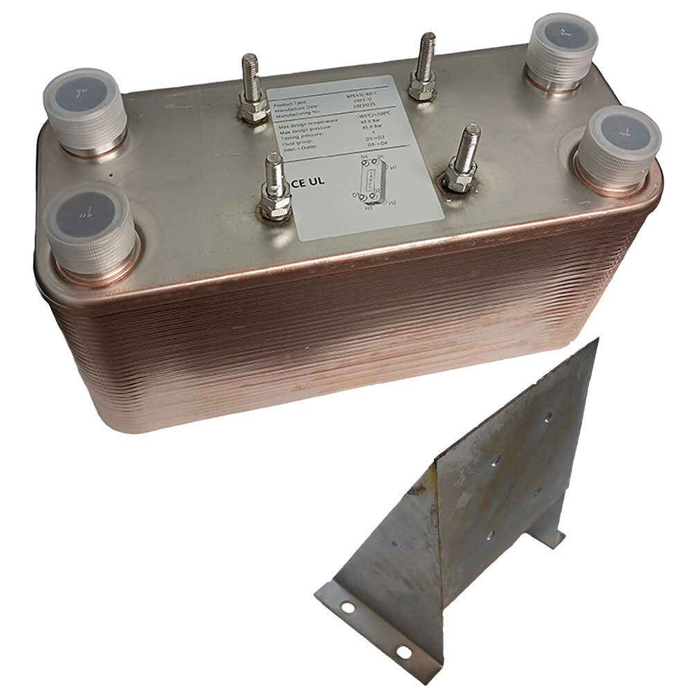5"x12" Brazed 60 Plate Heat Exchanger [1" MPT] w/Mounting Bracket