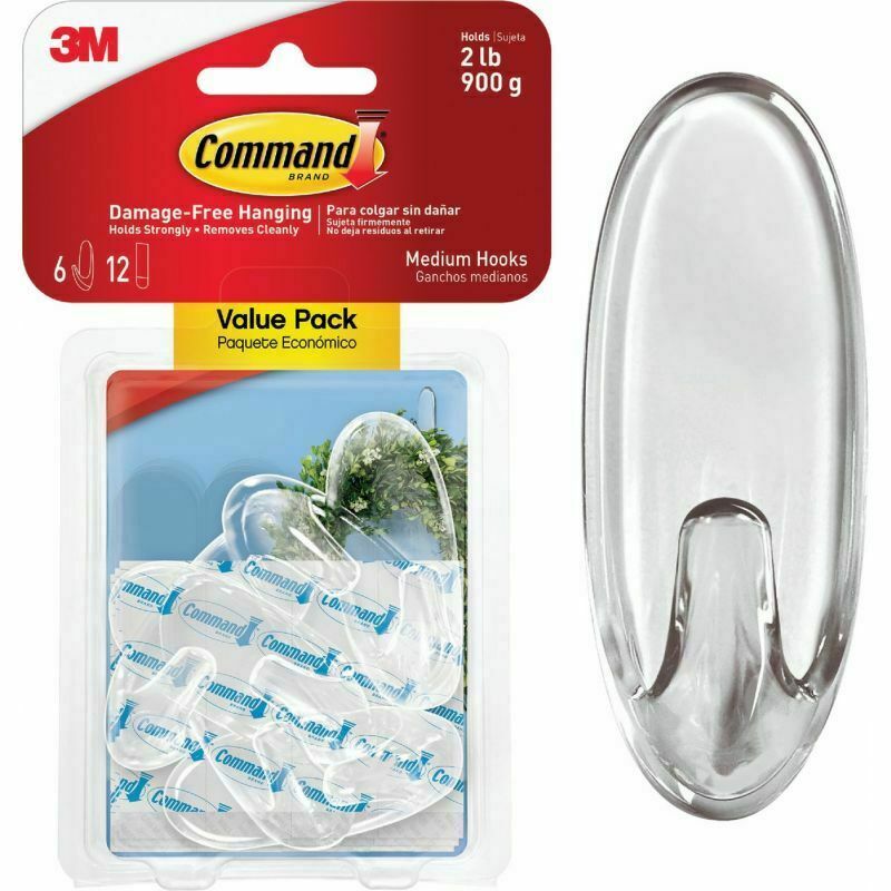 2 Packs 3M Command 6 Medium Clear Hooks & 12 Adhesive Strips Per Pack Max 2 lb gallery