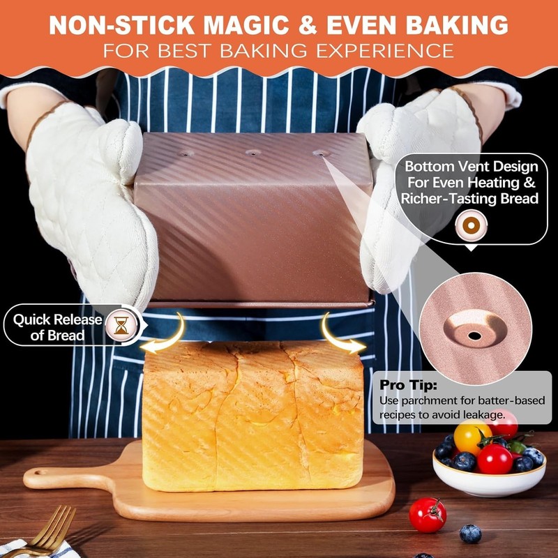 2 Pack Pullman Loaf Pan with Lid, 1 lb/0.5 lb Dough Capacity, Premium Non-Stick gallery