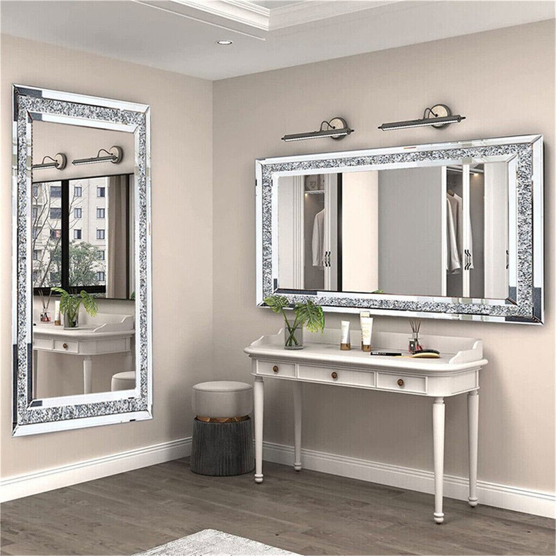 Wall Hanging Rectangle Gorgeous Silver Mirror Crush Crystal Diamond Decor Mirror gallery