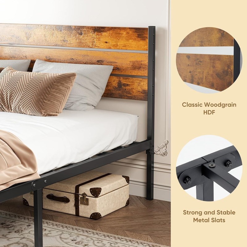 Full Size Bed Frame with Headboard, 800LBS Mattress Foundation with All Sturdy M gallery