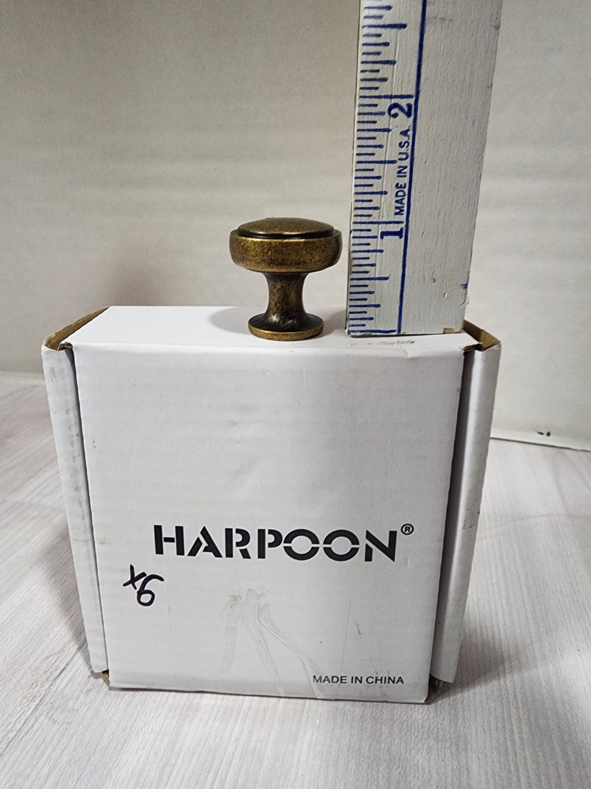 Harpoon Brand Pull Knobs Cabinet - Lot Of 6 - Vintage Antique Brass gallery