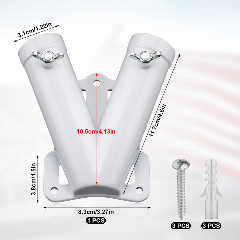 Double Flag Pole Bracket Holder for outside House, V Shape Sturdy Aluminum Alloy gallery
