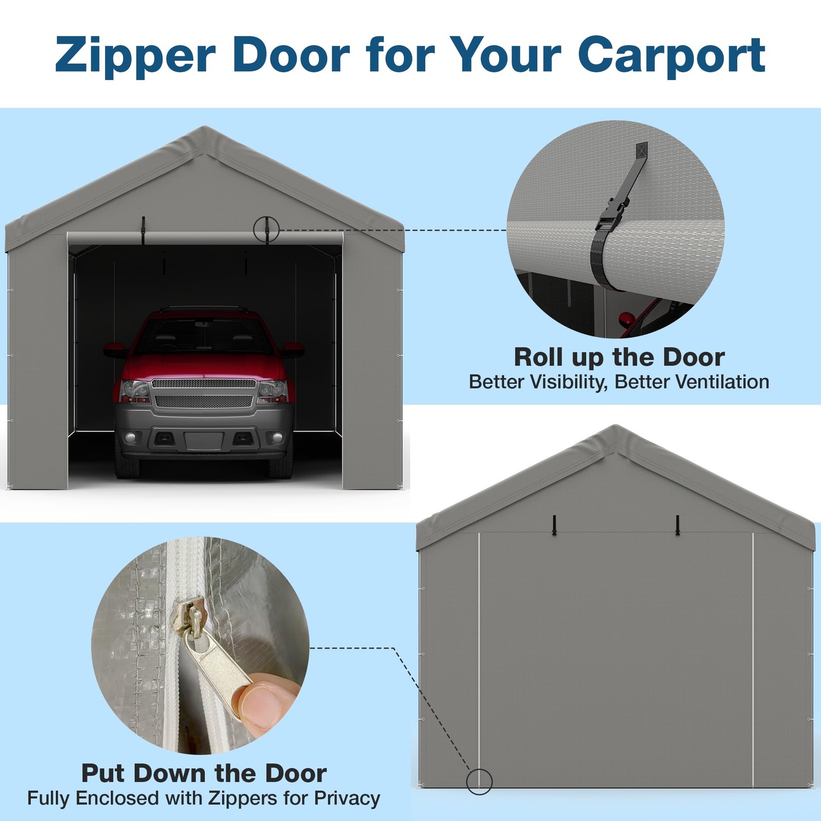 Carport Canopy Replacement Zipper Door Fits 12x20 FT Carport, Waterproof & UV... gallery