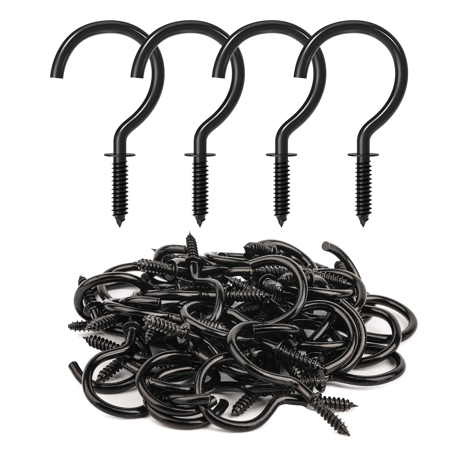 RELBRO Screw Hooks, 11/4 Inch Metal Screw in Cup Hooks, Black, 50 Pcs gallery