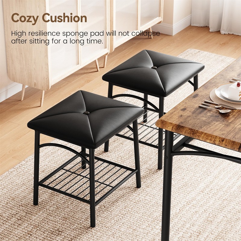 ☑️Kitchen Table Set for 4 Dining Table with Bench and 2 Square Stools Storage gallery