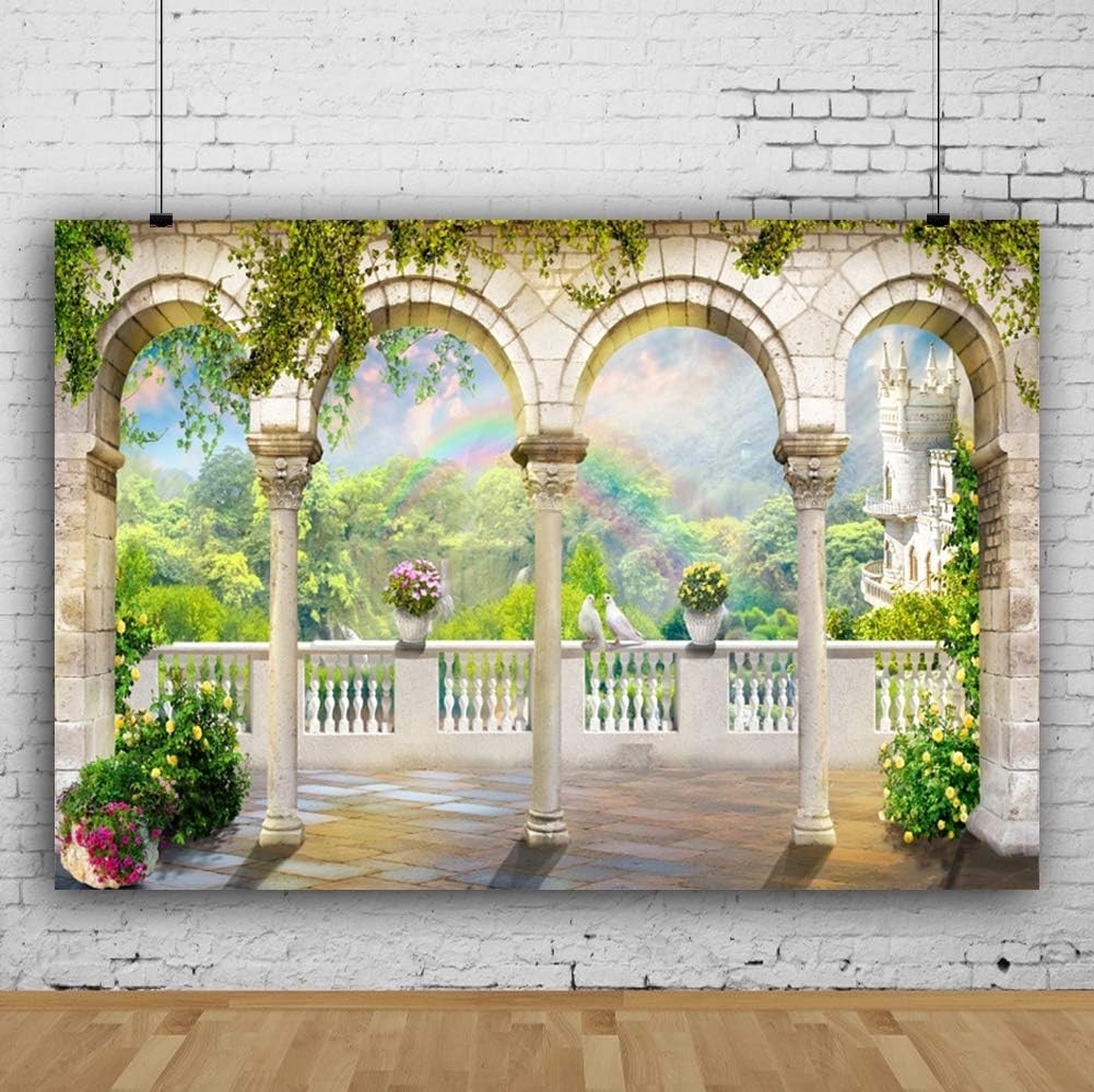 7x5ft Scenery Photography Backdrop Garden Arched Door Wedding Birdal Shower gallery