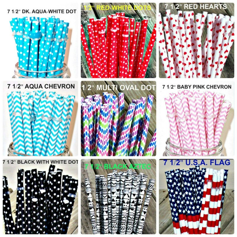 PATTERNED STRAWS, Dots, Checks, Flowers, Chevron, Fruit, Reusable, BPA Free gallery