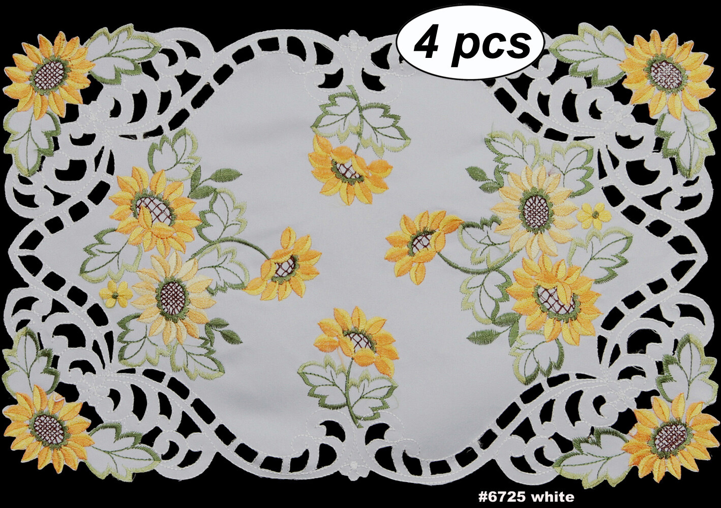 Embroidered Sunflower Cutwork Placemat Table Runner Tablecloth Topper White 6725 gallery