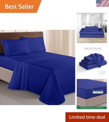 Softest 4-Piece Hotel Quality Microfiber Bed Sheet Set in Royal Blue – Queen