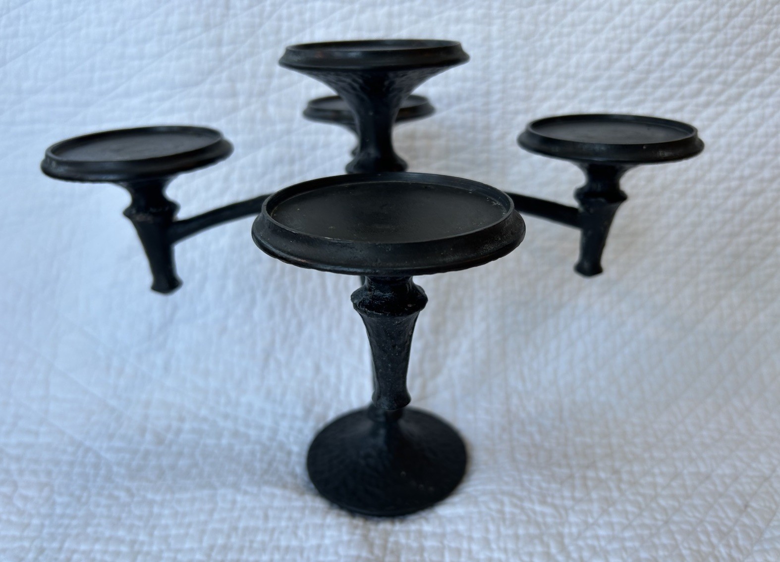 Pottery Barn Pillar Candle Holder Candelabra Artisanal Iron Dark Bronze Finish gallery