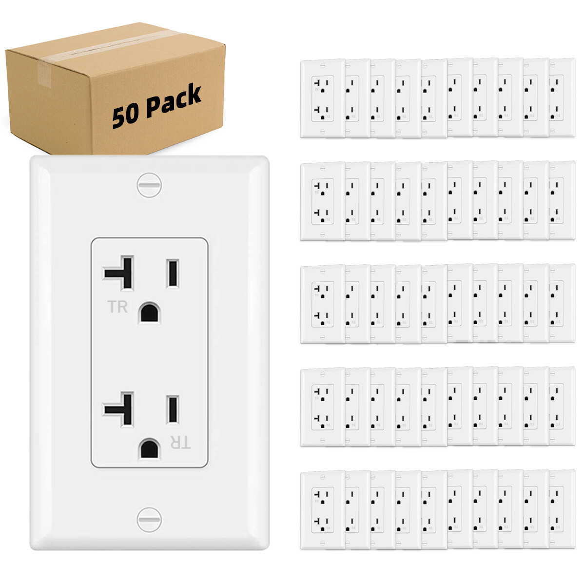 Outlet Socket, Decora Duplex Receptacle, 20 Amp 125 Volt Tamper Resistant 50pack gallery