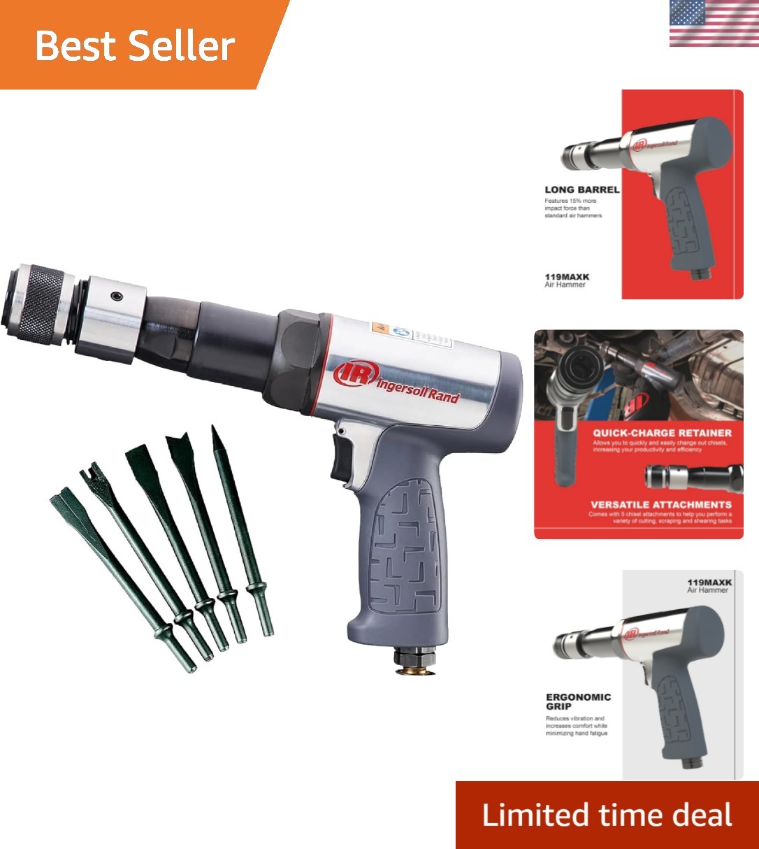 119MAXK Vibration Reduced Long-Barrel Air Hammer 5-Piece Chisel Set, 2,530 BP... gallery