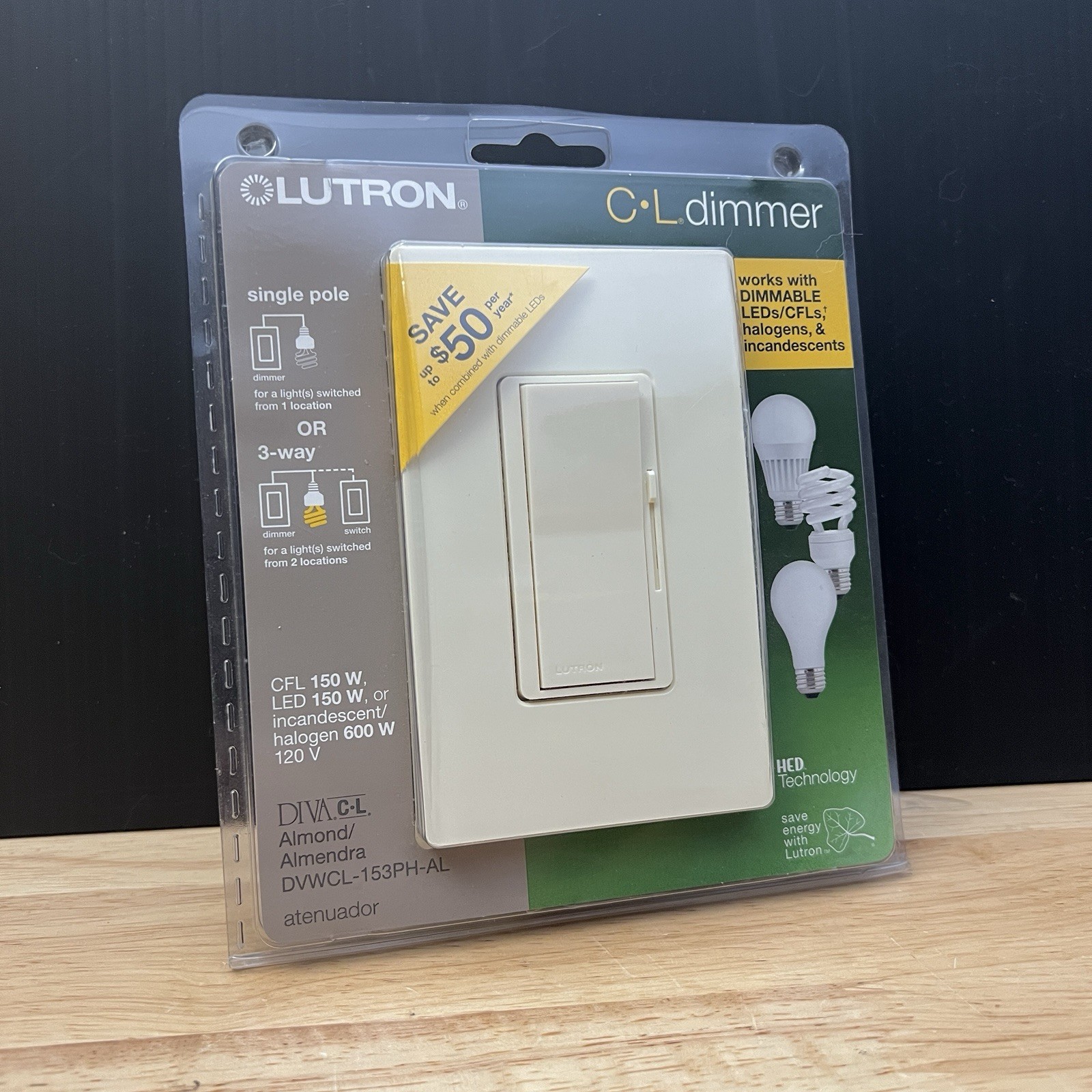 Lutron - Diva Dimmer C-L LED Light Switch 153PH-AL gallery