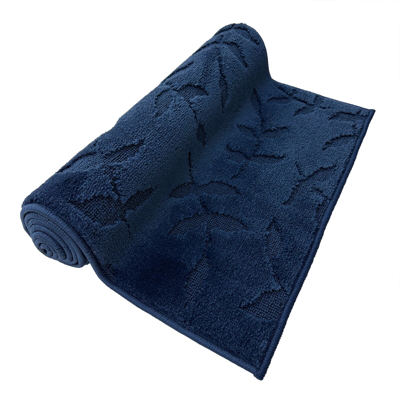 Custom Size Navy Leaves Floral Design Washable Runner Rugs 26" Wide by Feet Size gallery