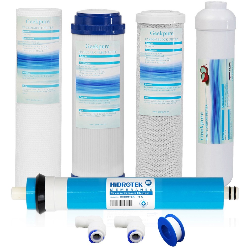 Geekpure 5-Stage Reverse Osmosis Replacement Water Filter Set w/ 75 GPD Membrane