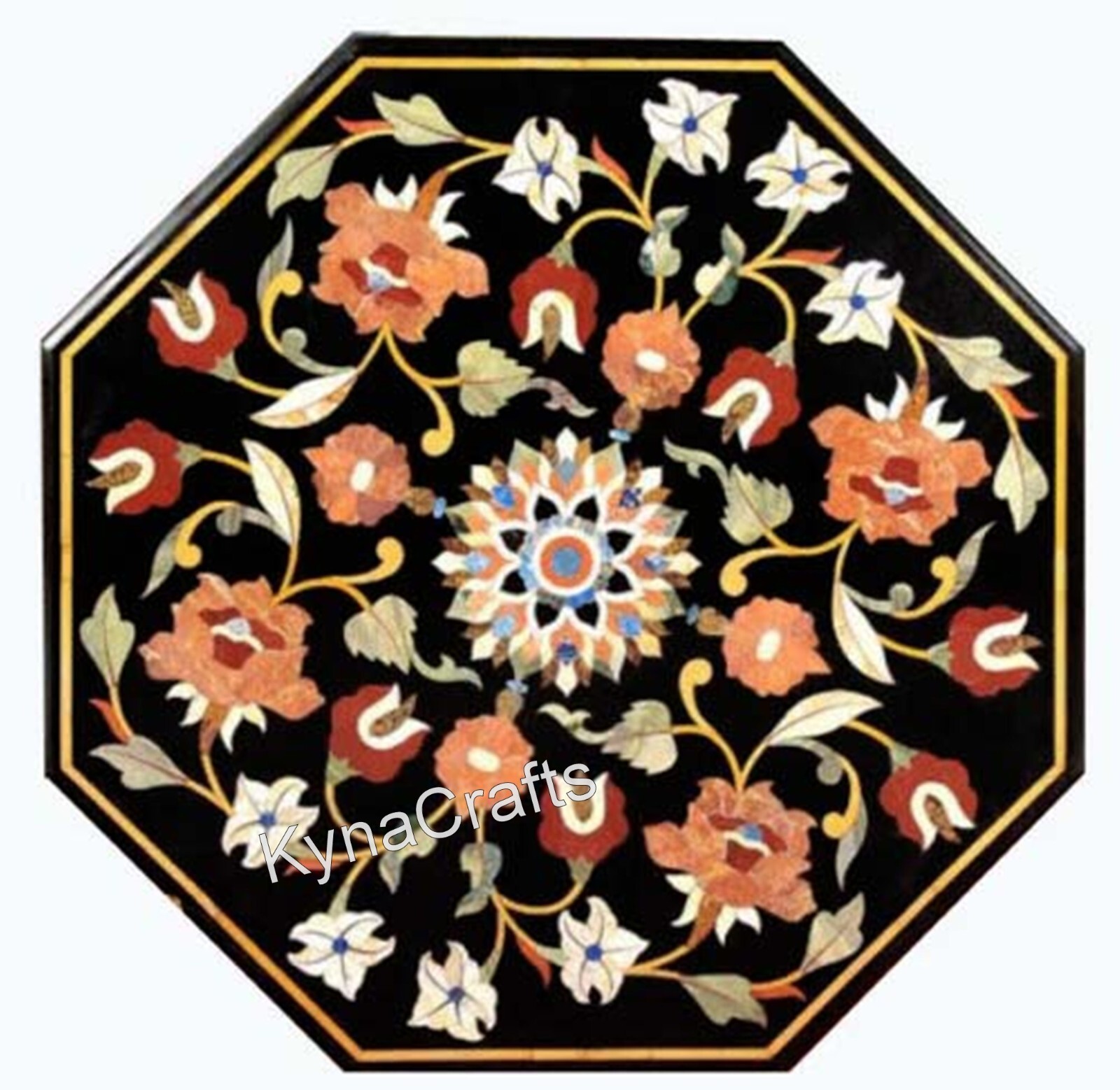 Octagonal Marble Coffee Table Top Gemstone Inlay Work Outdoor Table for Kitchen gallery