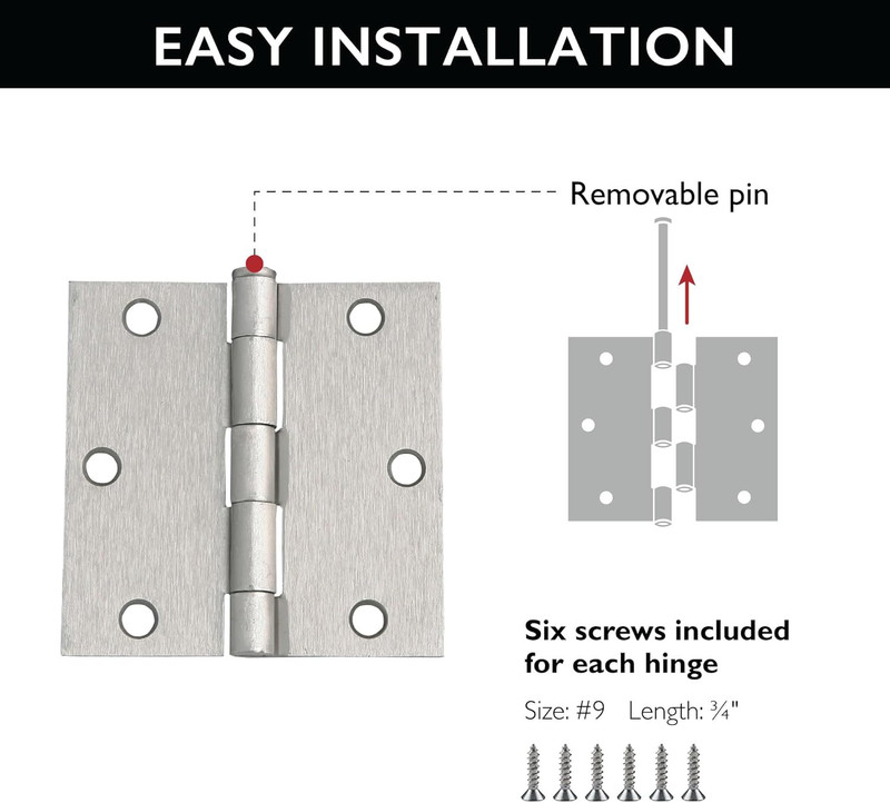 Door Hinges for Interior Doors 3-Pack 3-1/2-Inch X 3-1/2-Inch, Design House Squa gallery