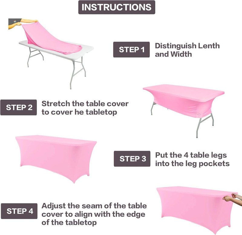 4FT Table Cloth for Rectangular Fitted Events Stretch Pink Table Covers Washable gallery