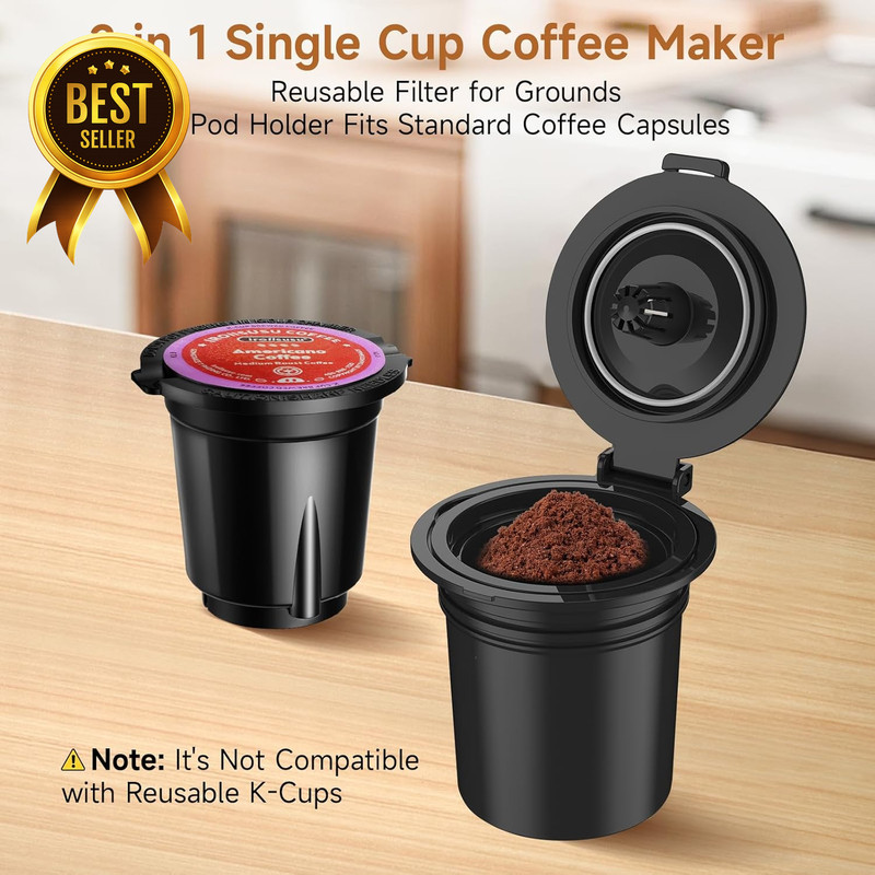 Single Serve Coffee Maker K Cup & Grounds Compatible 6-12oz Fast Brew Black gallery