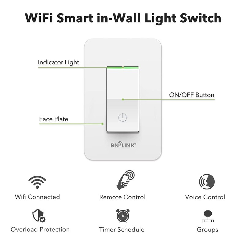 BN-LINK WIFI Smart In Wall Light Switch ON-OFF-ON works with Alexa/Google Home gallery