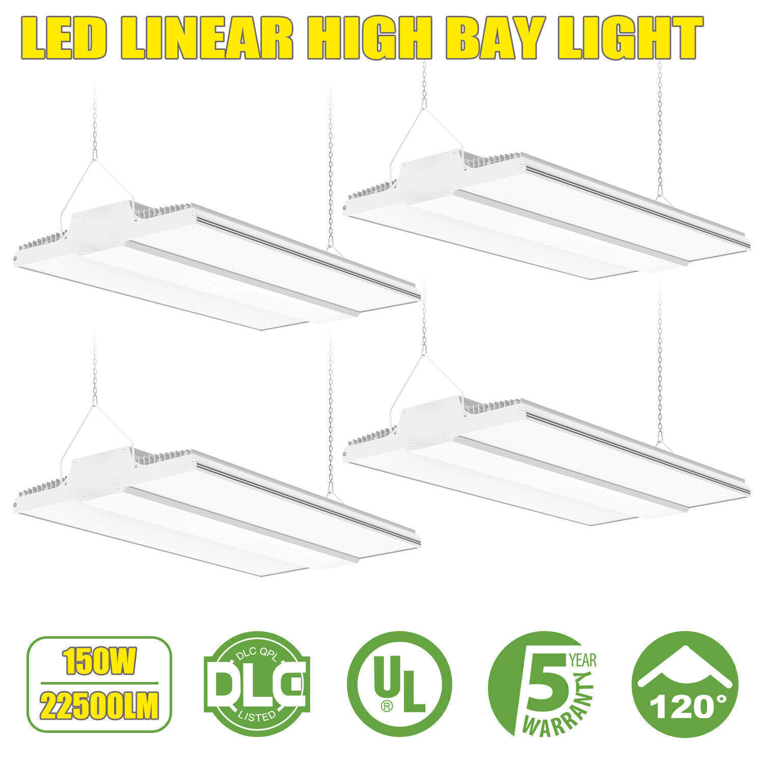 4 PACK Commercial LED Linear High Bay Light 150W 100-277V Shop Lighting Fixture gallery