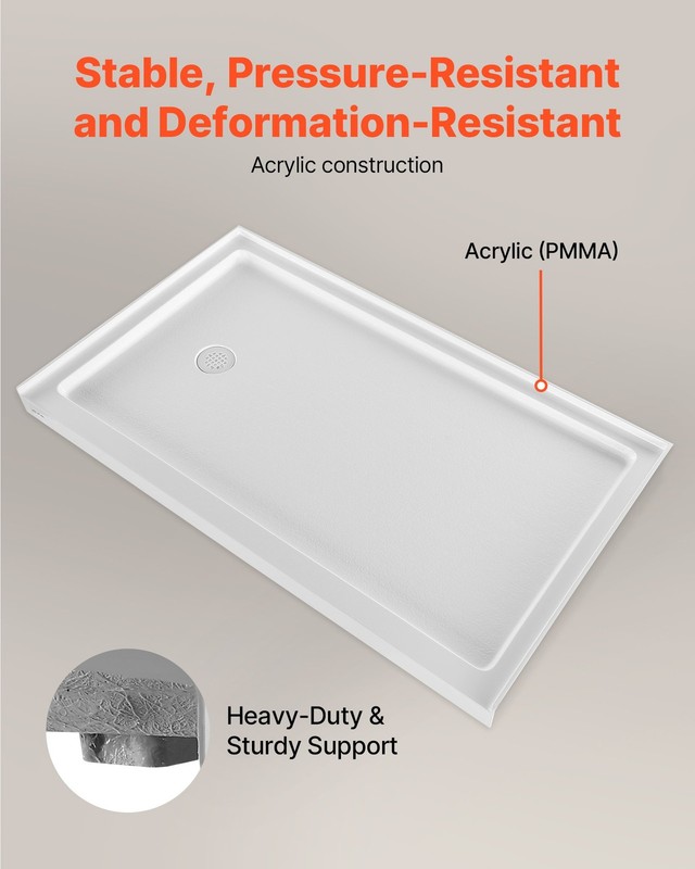 Shower Pan, 60 L x 36 W Single Threshold Shower Base, Rectangle Acrylic & PVC gallery