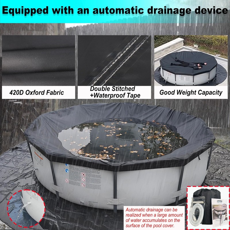 SIHAIAN 22 Ft Pool Cover, with Automatic Drain Round 22Ft, Black gallery