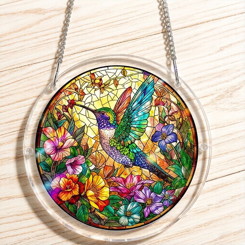 Garden Hummingbird Floral Acrylic Interlocking Puzzle Suncatcher Home Ornament gallery