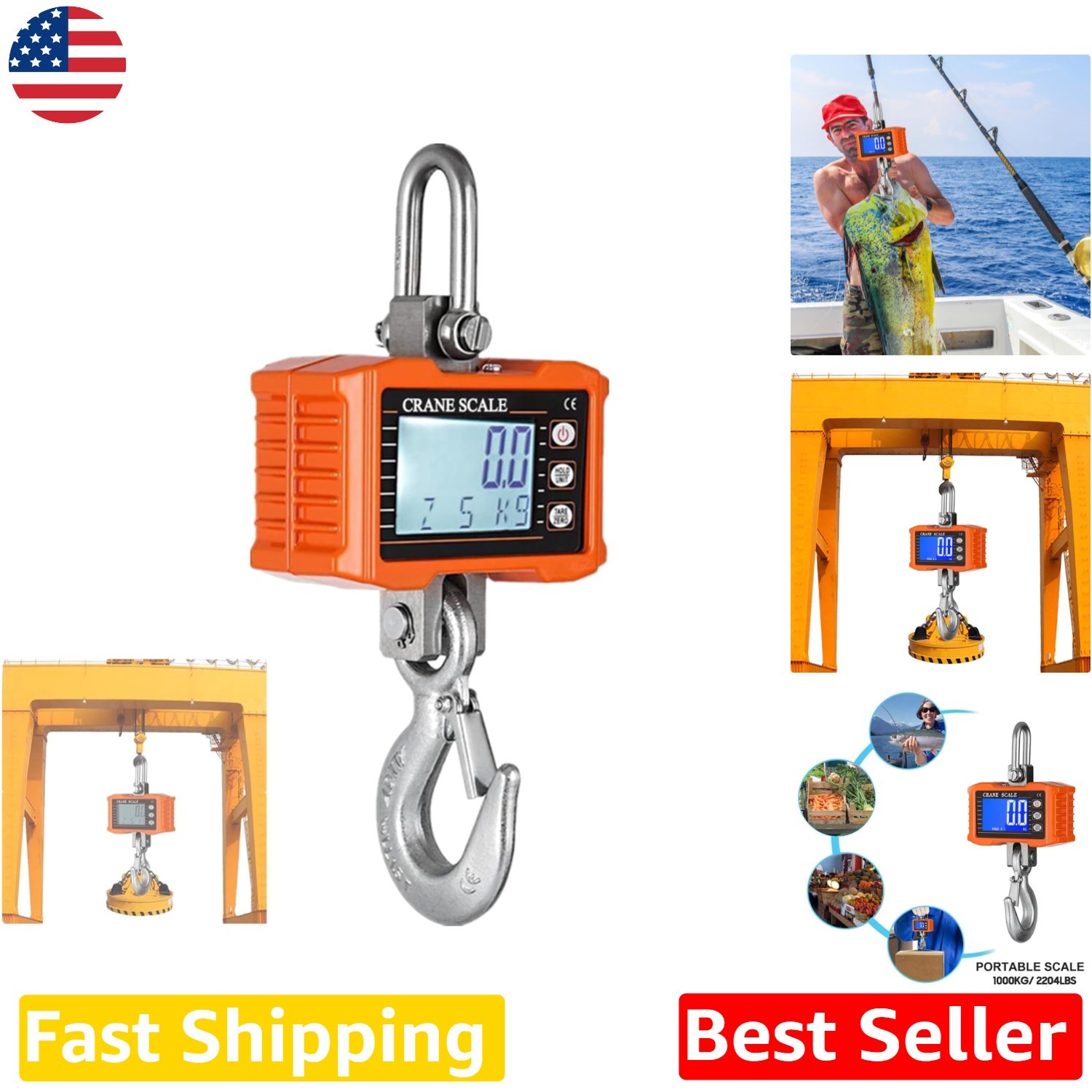 Heavy Duty Digital Crane Scale 1000KG, Industrial Hanging Scale, Backlit LCD gallery