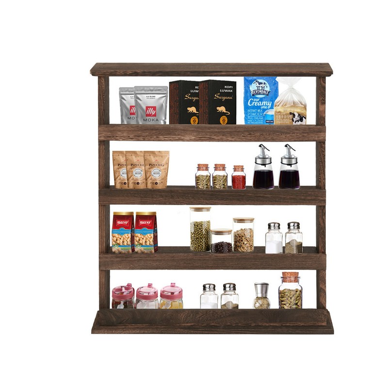 Rustic Torched Wood Wall-Mounted 4-Tier Spice Rack Hanging Spice Shelf Storage gallery