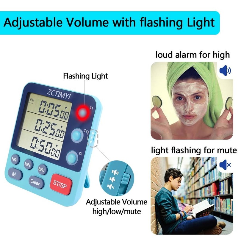 Dual Digital Timer for Kitchen Cooking, 3 Channels Count Down/Up Triple Timer... gallery