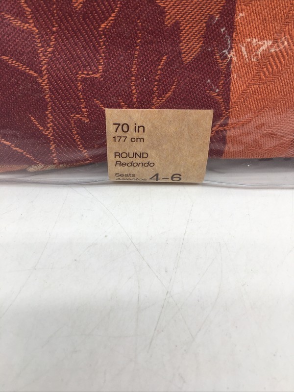 Mendocino Rust Copper Windowpane Plaid Leaf Fabric Tablecloth, 70" Round gallery