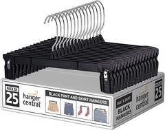 12 Inch Plastic Pants Hangers with Extra Long Clips in Black 25 Pack