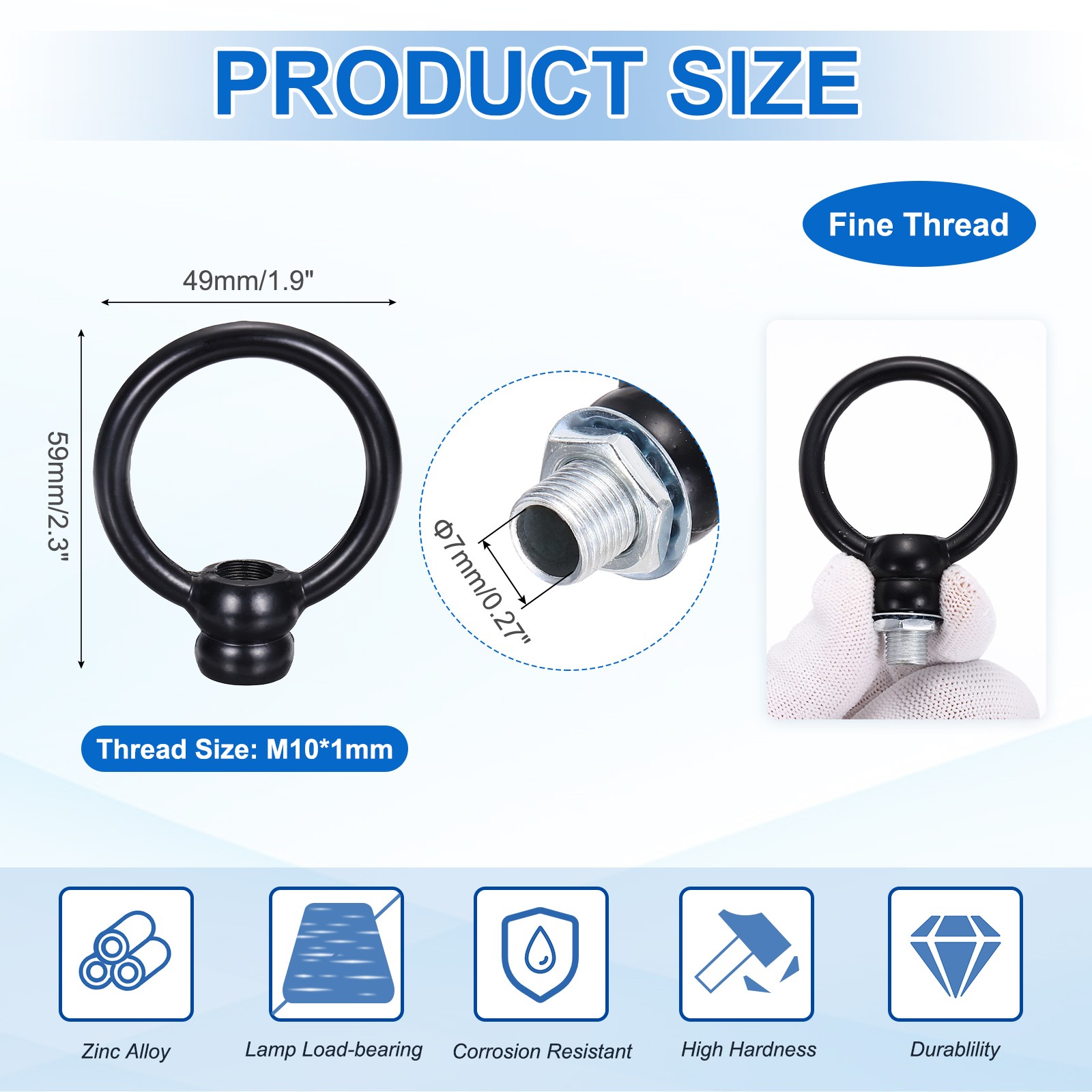 2 Set 8kg M10 1.9x2.3" Thread Lifting Eye Nut Holder Hook Ring Black gallery