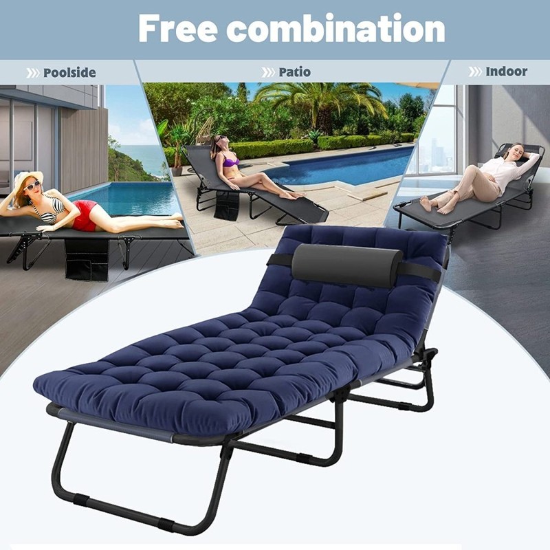 Sleeping Cot Foldable Camping Cots Bed 4 Gears Adjustable Recliner Chair Cushion gallery