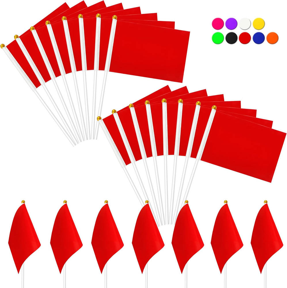 25 Pack Solid Red Flags Small Mini Red DIY Graffiti Flags on Stick,Party Decorat