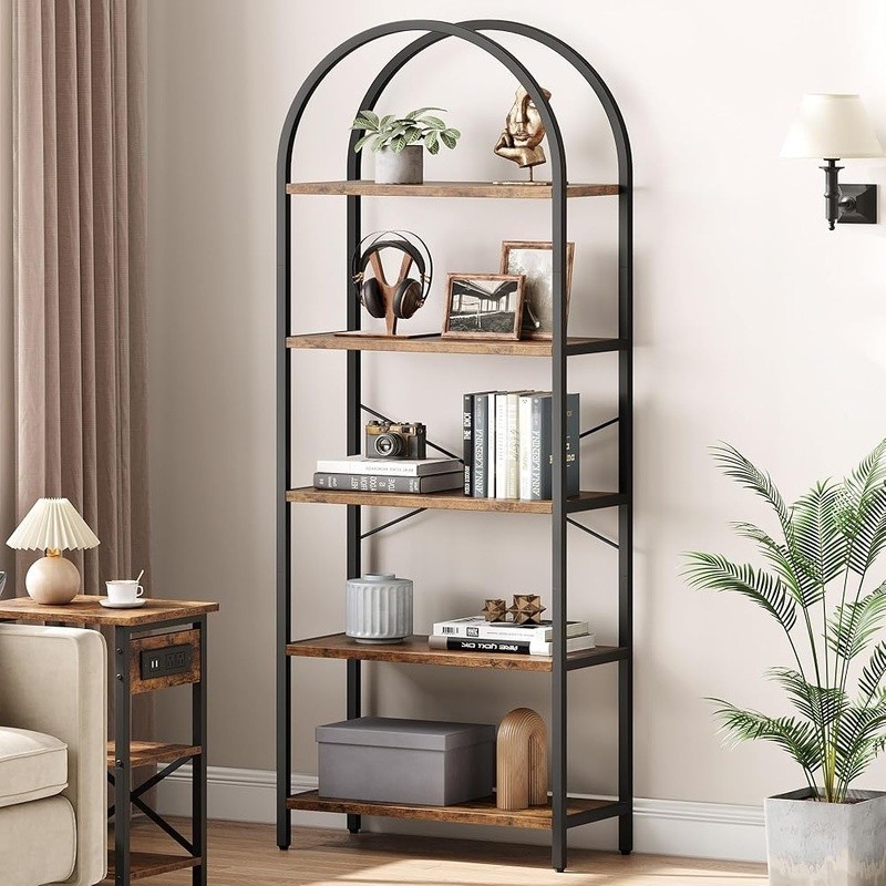 Tall Metal & MDF Bookshelf Modern Multi-Functional Storage 5 Tier Display Rack gallery