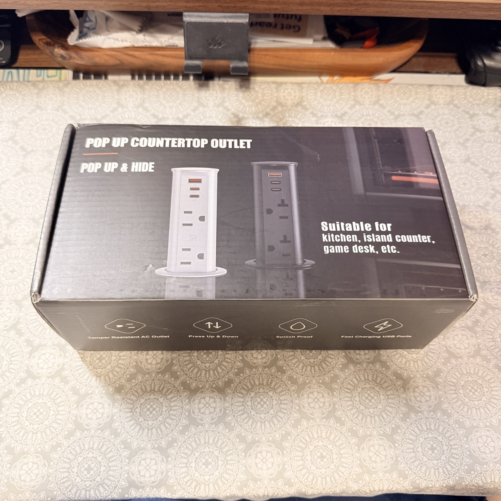 ANNQUAN 2 inch Pop Up Outlet for Countertop Or Desk, 20W USB A & C, 2 AC Outlets gallery