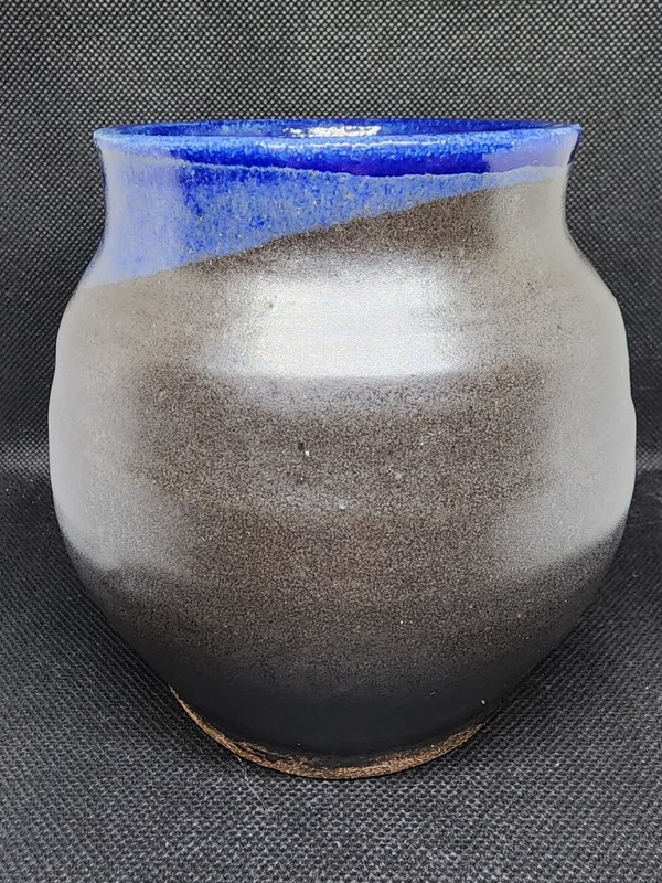 Hand Thrown Pottery Brown and Blue Glazed Plant Succulent Pot Stoneware Signed gallery
