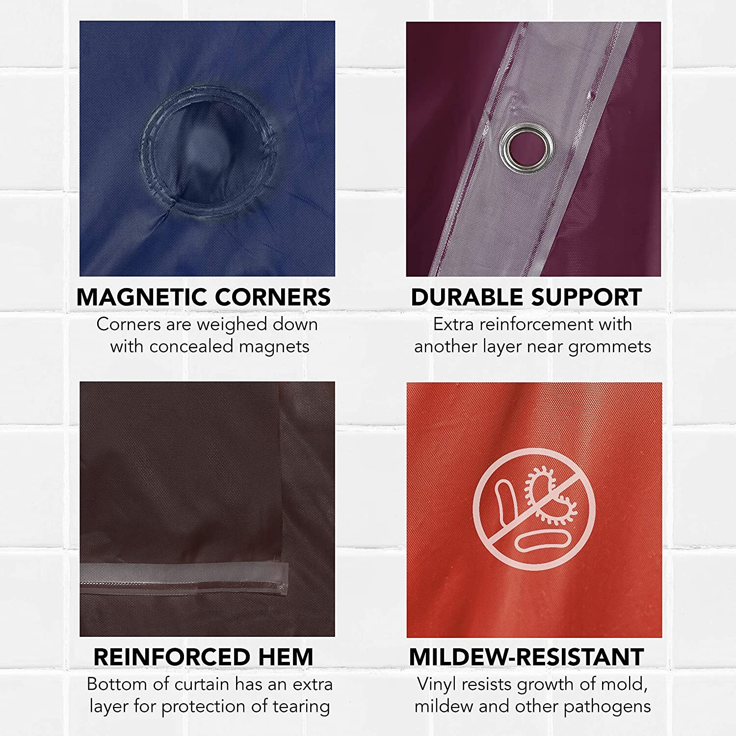 Shower Curtain Liner Vinyl Resistant Water Repellent Odorless Magnet (2 PACK) gallery