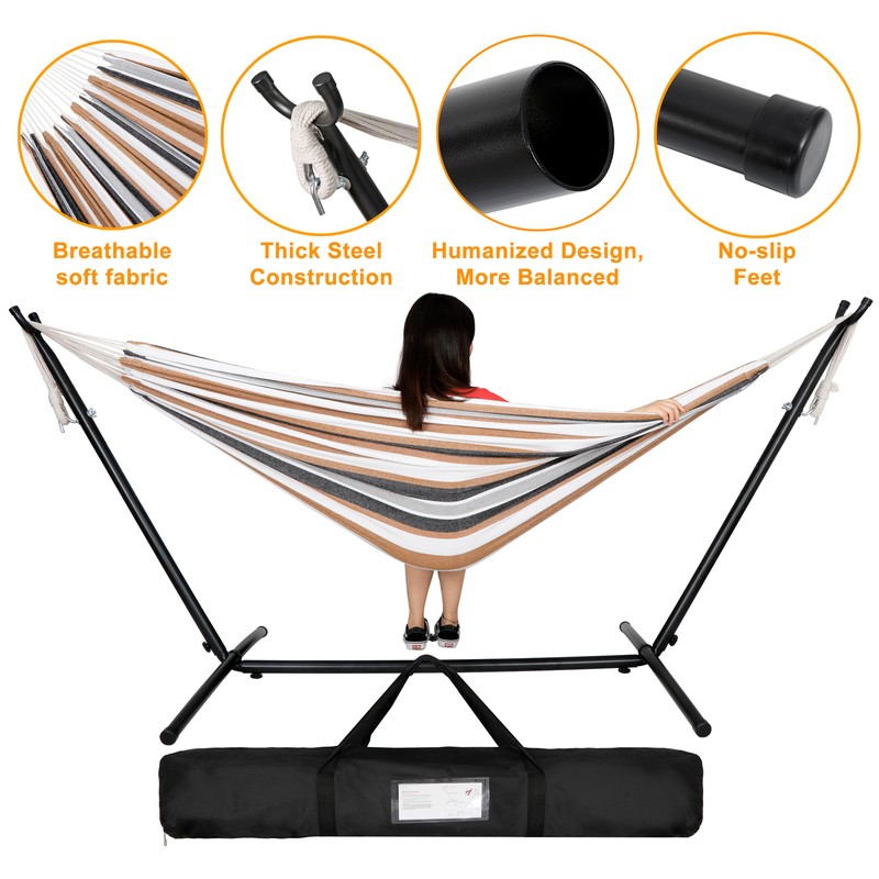Double Hammock with 620lb Capacity 9FT Steel Stand and Portable Carrying Case gallery