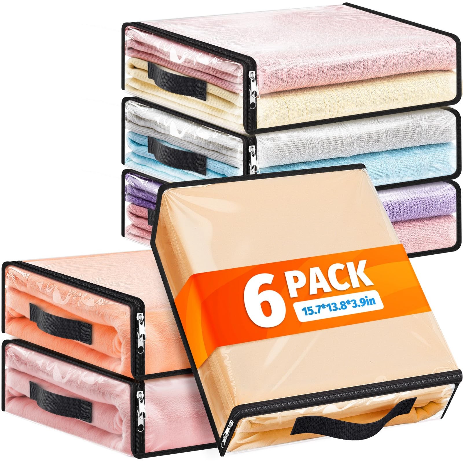 SpaceWhisper 6 Pack Clear Storage Bags, Plastic 15.7 x 13.8 x 3.9 Inch, gallery