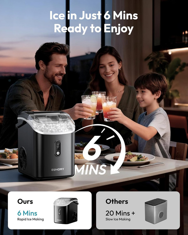 Nugget Ice Maker Countertop with Handle, Ready in 6 Mins, 35Lbs per Day, Removab gallery