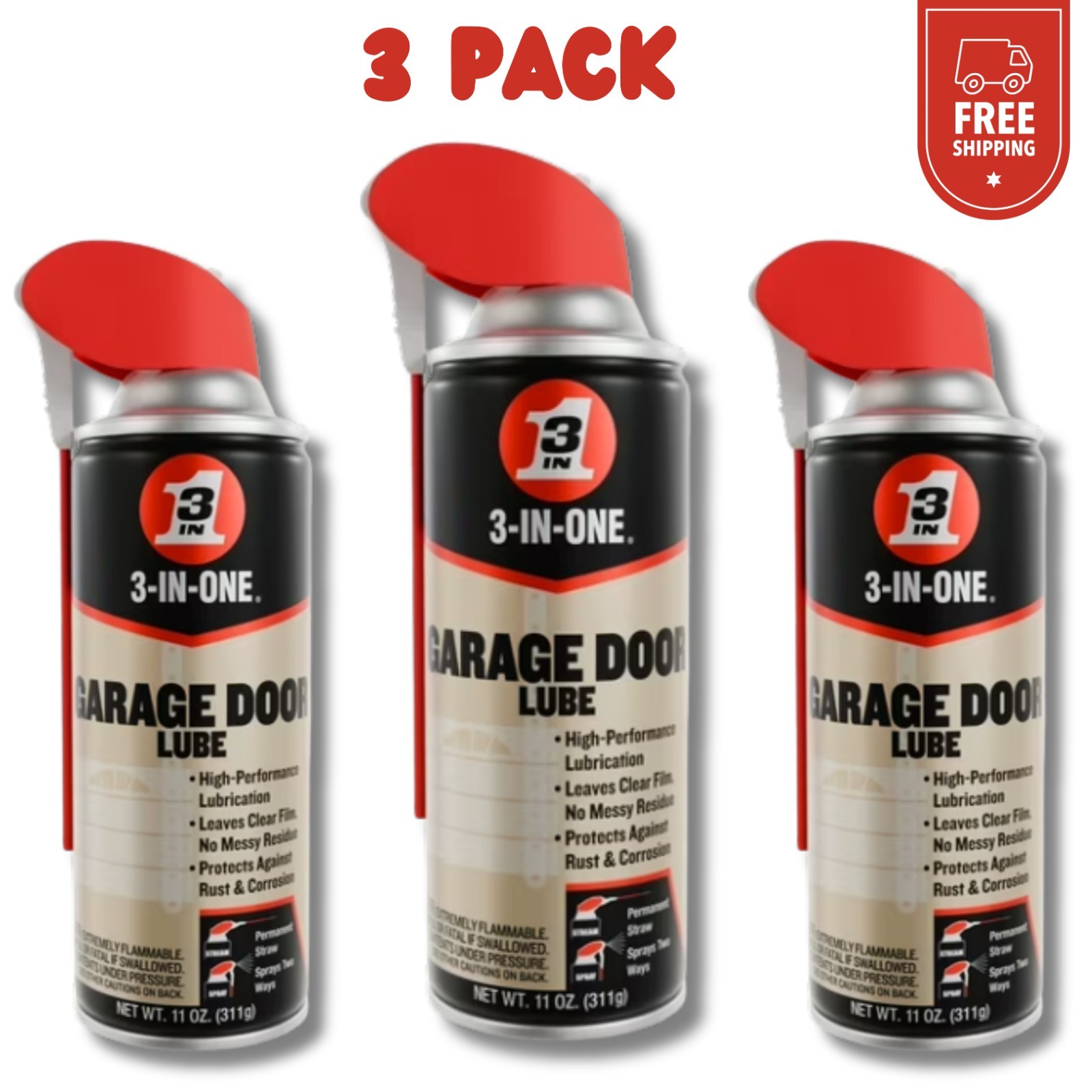 (3 pack) 3-IN-ONE Professional Garage Door Lubricant Smart Straw Sprays, 11 oz gallery