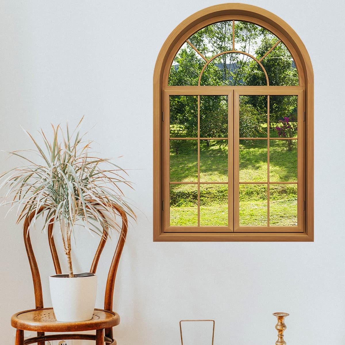 3D Wall Stickers Fake Window Stickers,Arched Garden Scenery View Green gallery